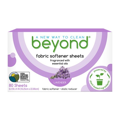 Beyond Fabric Softener Sheets (80 sheets) - Lavender Scent - Eco-Friendly Plant-Based Dryer Sheets. Removes Static Cling. Recyclable Packaging.
