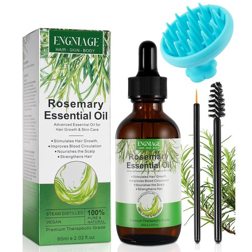 Engniage Rosemary Oil for Hair Growth 2.02 fl oz with Scalp Massager, Nourishes Scalp Pure Rosemary Essential Oil for Eyelashs, Eyebrows, Face, Skin Care, Body Massage, 2.02fl Oil+comb