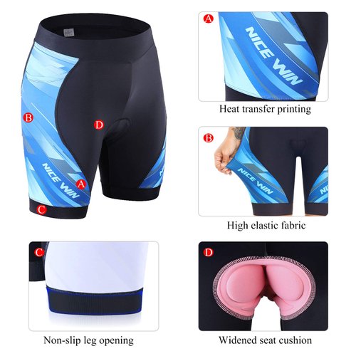 Womens Bike Shorts 4D Gel Pading Cycling Spinning Biker Bicycle Short with Pockets Wide Waistband Blue XL