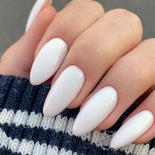 GLAMERMAID Press on Nails Almond?White Medium False Nails Press ons?24Pcs Glossy Full Cover Glue on Nails?Reusable Acrylic Stick on Nails Tips Manicure Gift for Women Girls