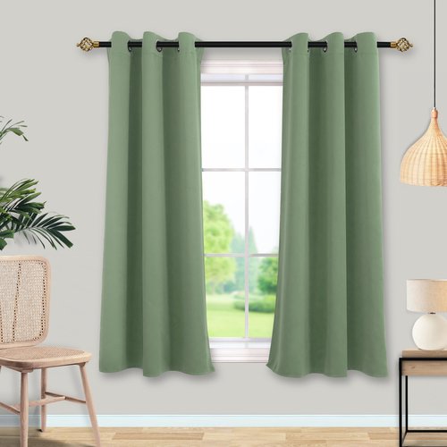Short Blackout Curtains for Bedroom 45 Inch Length 2 Panels Grommet Small Window Treatments for Kitchen Bathroom,Light Sage Green