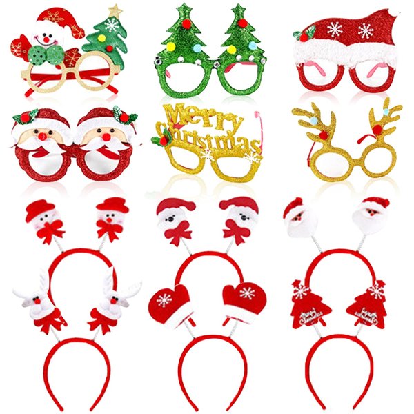 Kabcifea 12 Pieces Christmas Headbands and Glasses Frames Set,Xmas Tree Snowman Head Cute Santa Antlers Glasses Eyeglasses Glitter Eyeglasses for Christmas Party Favors and Costume Decorations
