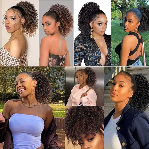 DUTIKA Drawstring Ponytail Extension Curly Hair Extensions, Synthetic Pony Tails Extensions Human Hair Feeling, Kinky Curly Ponytail Afro Puff Drawstring Ponytail for Black Women（10inch,4#）