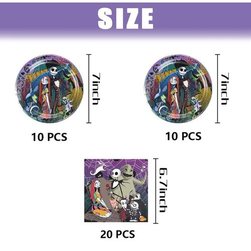 Omto 40pack Nightmare Before Christmas Party Supplies Party Supplies include 20 plates, 20 napkin for the Nightmare Before Christmas birthday party Decoration