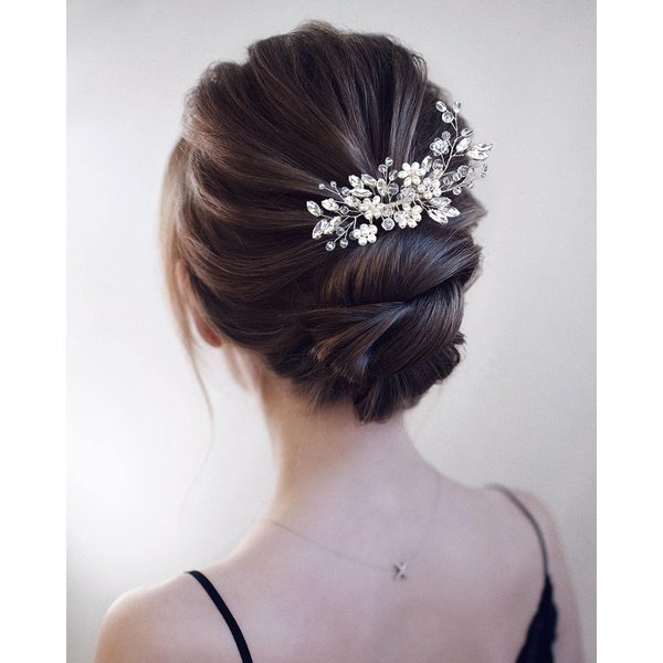 Bestshoot Hair Comb, Bridal Hair Accessories with Crystal Rhinestone, Alloy Wire, for Women, Girls, Bridal, Bridesmaid (Silver)