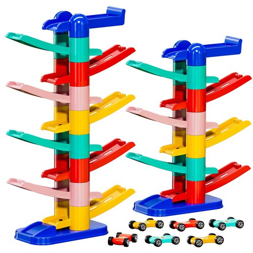 TEMI Kids Play Cars Race Cars for Boys Girls 1 2 3 4 5 6 7 8 Years Old - Car Toy Set, Race Cars Tracks with 4 Small Cars, Toddler Race Track for Kids 18-36 Months, Christmas Birthday Gifts Car Sets