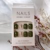 OHWODA Short Press on Nails Square Fake Green Leopard Print Acrylic Full Cover False with Gold Foil Graphic Designs Glossy Glue Stick Artificial for Women Girls 24PCS