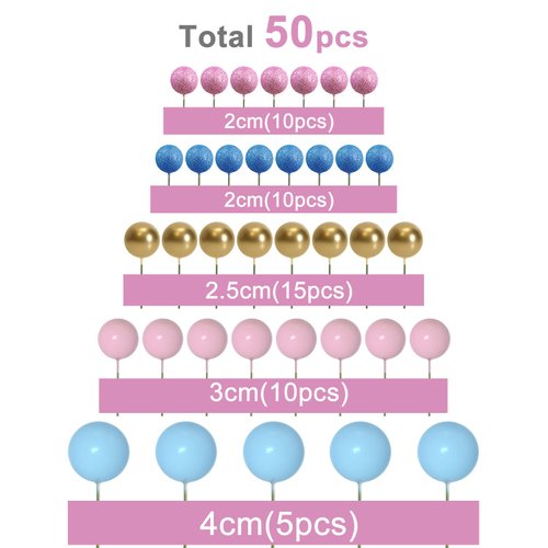ASTARON 50 Pcs Ball Cake Topper Sticks Mini Balloons for Cake Decorating Supplies Foam Balls Cake decorations for Baby Shower Cake Birthday Cake Toppers Decorations (Pink Blue Series)