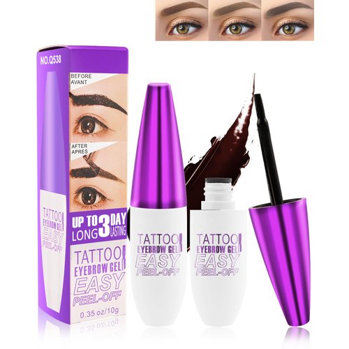 Peel Off Tattoo Eyebrow Gel Tinting-2pcs Dark Brown Peel Off Tinted Eye Brow Gel,Waterproof Long-lasting Transfer-proof Eyebrow Gel Peel Off,Up to 3 Days,Christmas Makeup Gift for Women-01# Dark Brown