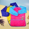 PLMMOUT 6 Pack Kids Art Smocks,Toddler Art Smock,Kids Painting Apron Long Sleeve with 3 Pockets,Waterproof Toddler Painting Smock,Toddler Smocks for Painting (3 Colors,Included 8 Paint Brushes)