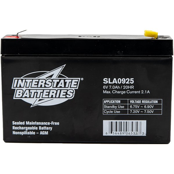 Interstate Batteries 6V 7Ah Battery (F1 Terminal) SLA AGM VRLA Rechargeable Replacement for Electric Fences, UPS Backup Systems, Solar, Medical Devices (SLA0925)