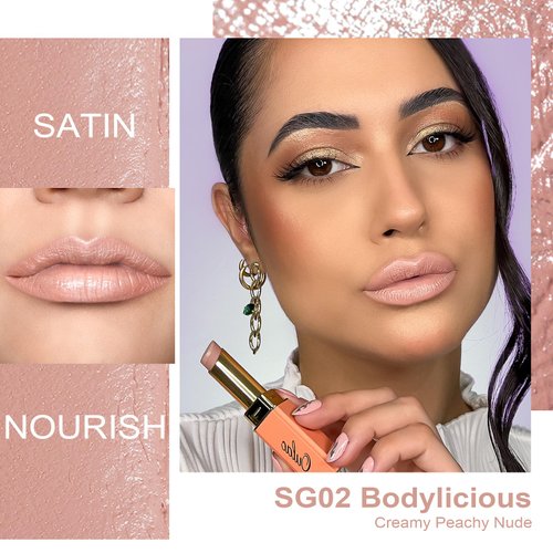 Oulac Nude Lipsticks for Women, Peach Matte Lip Stick, Full Coverage Lip Color, Satin Matte Finish, Cream Texture, Hydrating, Infused with Hyaluronic Acid, Vegan & Clean Beauty 4g SG02 Bodylicious