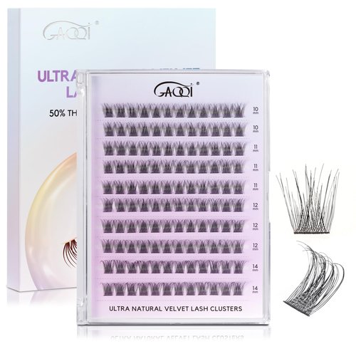 GAQQI Natural Lash Clusters 10-14mm Wispy Cluster Lashes 120pcs, Upgrade 0.02mm Super Thin Fiber Velvet Eyelash Clusters C Curl Individual Lashes, DIY Cluster Eyelash Extensions at Home (Air)