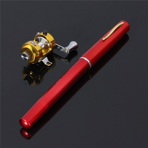 G Ganen 38inch Mini Portable Pocket Aluminum Alloy Fishing Rod Pen Great Gift (Red)