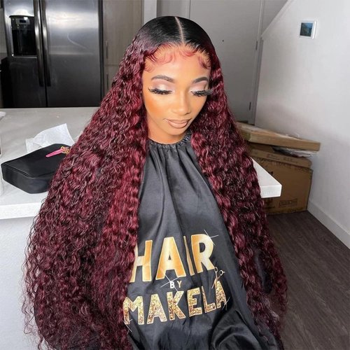 Fabimiya 5x5 Omber Burgundy 99J Jerry Curly Lace Front Wigs Human Hair Burgundy Human Hair Wig 20...