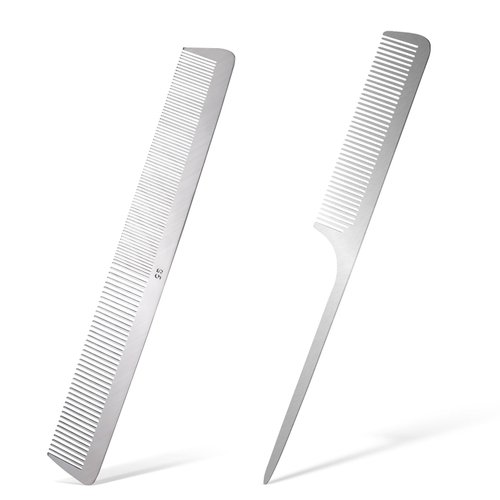 2 PCS Stainless Steel Hair Combs Metal Rat Tail Comb with Metal Pick Flat Top Barber Comb Teasing Pintail Comb Hair Styling Cutting Comb