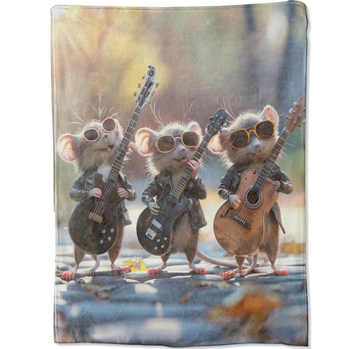 Music Mouse in Sunglass Blanket 50x60 in Birthday Gifts, Funny Rat Playing Guitar Throw Blankets for Home Traveling Camping Car Decor, Comfort Fluffy Warm Throws, for Teens Kids Rock Lovers