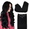 GOO GOO Clip in Hair Extensions Real Human Hair, 16inch 120g 7Pcs, 1 Jet black, Remy Human Hair Extensions Clip ins for Women, Natural Human Hair
