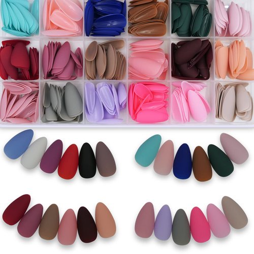 LoveOurHome 576pc Almond Press on Nails Medium Fake Nails Short Stiletto Acrylic Nails Press ons Nail Almond False Nail Tips Full Cover Matte Colored Artificial Fingernails 24 Color for Women Girls