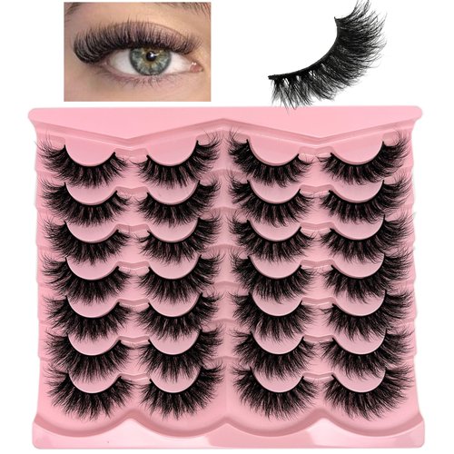 loladook Cat Eye Lashes Mink Fluffy Strip Lashes Pack C Curl Natural Flase Lashes Wispy 3D Long Fake Eyelashes Strips Faux Mink Lashes Bulk