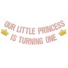 Our Little Princess Is Turning One Banner, Princess Theme 1st Birthday Party Decorations, Happy First Birthday Decor, Girls Birthday Baby Shower Party Supplies