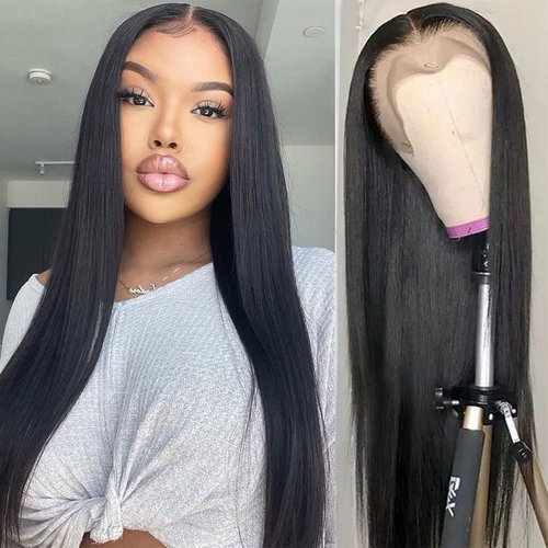 UNANCY Straight Lace Front Wigs Human Hair Pre Plucked Hairline Glueless 180% Density 13×4 HD Transparent Wigs for Women Human Hair with Baby Hair Natural Color (24 Inch)