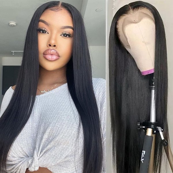 UNANCY Straight Lace Front Wigs Human Hair Pre Plucked Hairline Glueless 180% Density 13×4 HD Transparent Wigs for Women Human Hair with Baby Hair Natural Color (24 Inch)