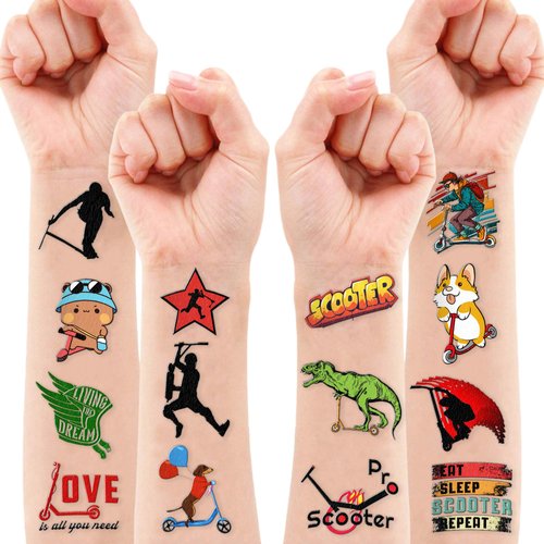 Generic Scooter Temporary Tattoos - 100PCS Scooter Sports Game Themed Stickers for Kids Birthday Party Supplies, Decorations, Favors, and Prizes - Cute Gifts for Boys and Girls, Orange