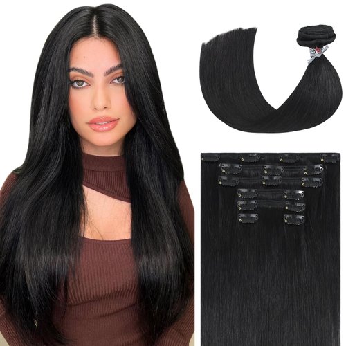 Ukira Natural Black Hair Extensions Clip in Real Human Hair, 15 Inch 70g 7pcs Clip in Hair Extensions Black Women, Ntural Straight Remy Human Hair Black Hair Extensions Clip in