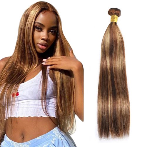 Highlight Straight Bundle Human Hair P4/27 Honey Blonde Bundle 100% Unprocessed Virgin Straight Weave Extensions Brown And Honey Blonde Human Hair Bundle Piano Color 30 Inch