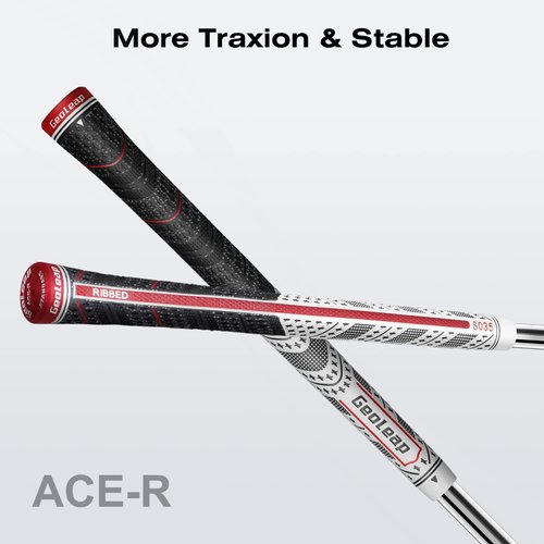 Geoleap ACE-R Golf Grips Set of 13- Back Rib Improved Control，Multi Compound Rubber And Cord Hybrid Golf Club Grips, Standard/Mdisize, 5 Colors Optional. (Midsize, White)