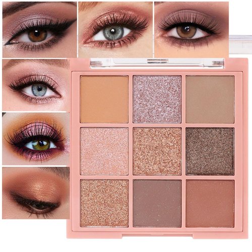 CAKAILA 9 Colors Eyeshadow Palette Makeup,Rose Gold Brown Bronze Ultra-pigmented Shimmer Matte Smoky Eye Shadow Palette,Naturing-Looking Long Lasting Waterproof Blendable