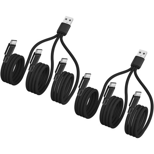 4FT 2Pack USB A to Multi 3 Type C Splitter Cable, 3 in 1 Multi Charging Cable Nylon Cord, USB A to 3 USB C Port Compatible with Apple i-Phone 15,iPad Pro/Air,Sam-Sung S24 S23,Moto,Google Pixel 8,LG