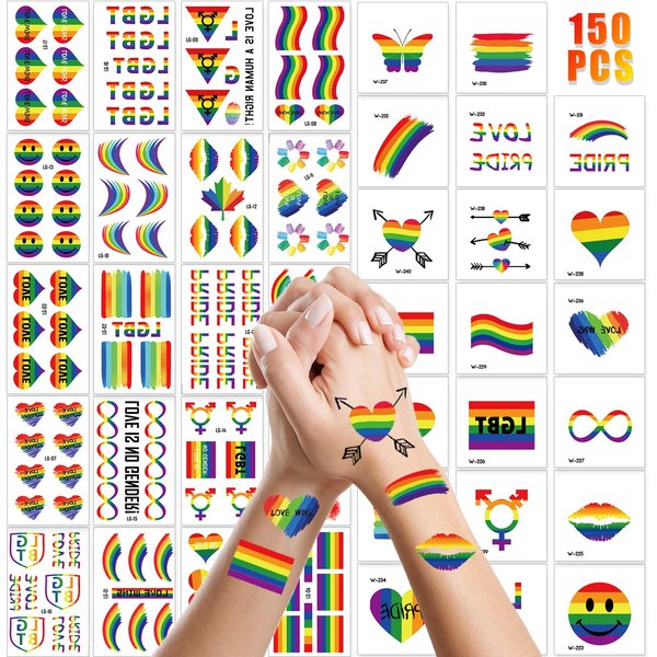 150 Pcs Pride Tattoos,Rainbow Temporary Tattoos for Women Men Adults,Gay Pride Stickers Accessories for Pride Equality Parades and Celebrations