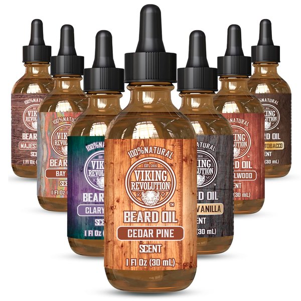 Viking Revolution Cedar and Pine Beard Oil for Men - Natural Argan and Jojoba Beard Softener, Conditioner for Strengthening and Moisturizing (1 Pack)