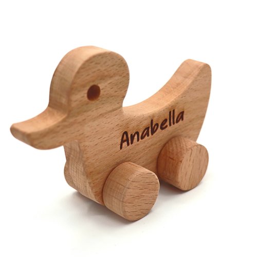 Personalized Wooden Duck Toy, Push Toy, Waldorf and Montessori Animal Toy, Personalized Toy, Gift for Baby Shower, Wooden Toy, Personalized