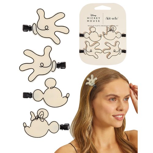 Mickey/Minnie x Kitsch Creaseless Hair Clips, Recycled Plastic No Bend Hair Clips for Makeup, No ...