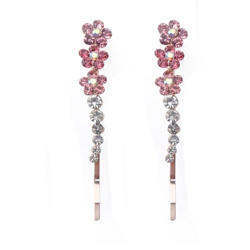 Ruwado 2 Pcs Rhinestones Bobby Pin with Small Flower Crystal Metal Colorful Hair Pins for Women Girls Parties Theme Wedding Baby Shower Hair Decoration Supplies (Pink)