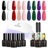 ROSALIND 14PCS Gel Nail Polish Kit with Mini u v Light,9 Colors gel polish Set with Base Coat and Glossy Matte Top Coat Nail art Easy Apply for Women