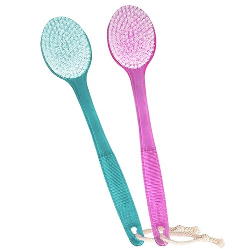 AMERWASH PLUS Back Brush for Shower, 14-inch Long Handle Medium Stiff Bristles Bath Scrubber for Men Women Body Exfoliating and Brushing - 2 Packs Pink+Blue