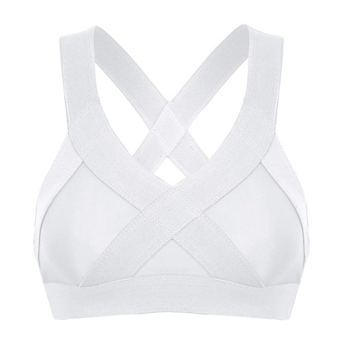 YiZYiF Women's Criss Cross V Neck Wrapped Sports Bras Workout Top Support Yoga Bra White Small