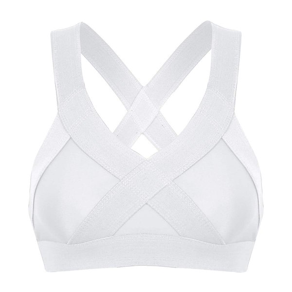 YiZYiF Women's Criss Cross V Neck Wrapped Sports Bras Workout Top Support Yoga Bra White Small