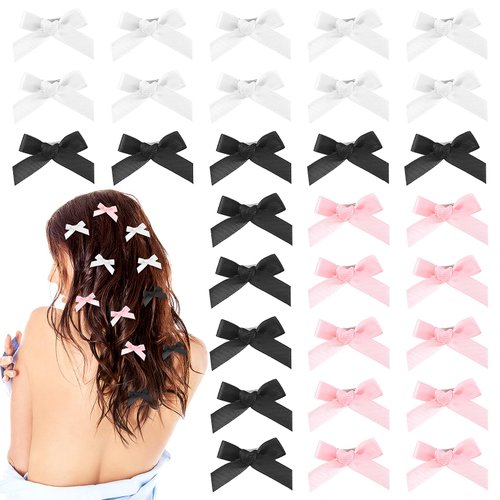 30PCS Bow Hair Clips Satin Mini Bowknot Barrettes Non-Slip Ribbon Hairpins Kawaii Claw Clip Small Pins Metal Sweet Halloween Hairstyle Accessorie for Women Girl Toddlers
