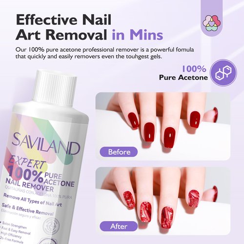 SAVILAND Nail Polish Remover: 250 ML Effective Nail Polish Remover Safe & Gentle Gel Remover for Nails for All Nail Art Enthusiasts Nails Removal Expert Level Nail Care Home Travel Use
