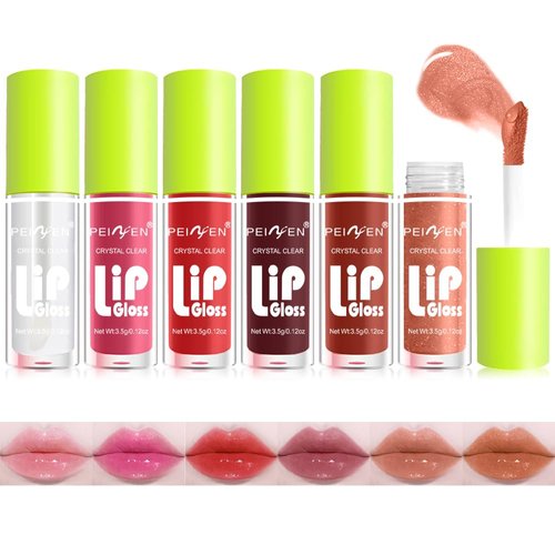 6 Colors Lip Gloss Set, Clear Lip Gloss and Glow Lip Oil For Woman, Soft and Smooth Lip Gloss Pack,Moisturizing and Hydrating Lip Makeup,Non-sticky Fat Oil Lip Gloss(Set A)