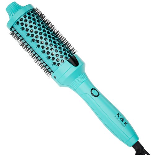 K&K Thermal Brush, Green 1.75 Inch Heated Round Brush, Professional Heated Curling Ceramic Tourmaline Ionic Curling Iron, Hot Styling Volumizing Brush, Dual Voltage