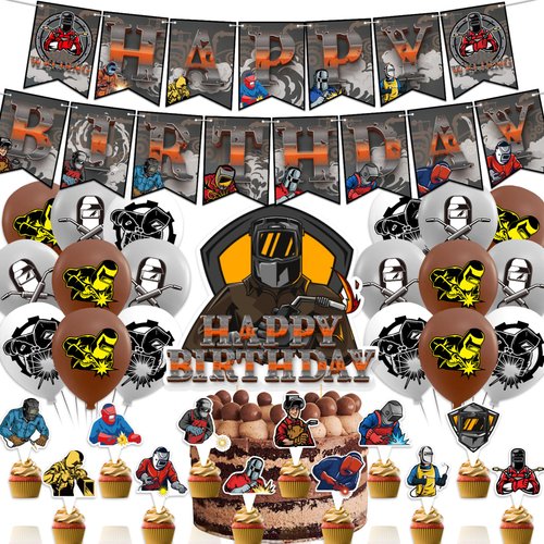 Electric Welding Party Decorations Electric Welding Birthday Party Supplies Includes Electric Welding Birthday Banner Cake Topper Cupcake Toppers Balloons for Electric Welder Birthday Party