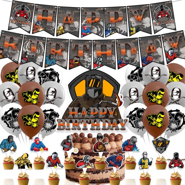 Electric Welding Party Decorations Electric Welding Birthday Party Supplies Includes Electric Welding Birthday Banner Cake Topper Cupcake Toppers Balloons for Electric Welder Birthday Party