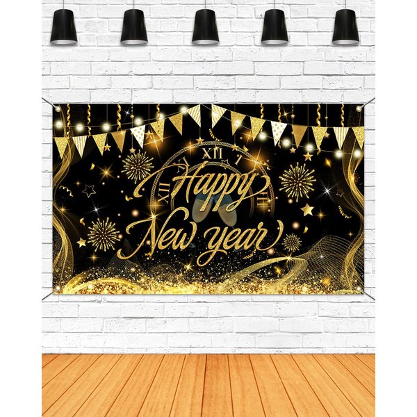 Mocsicka Happy New Year Backdrop Banner New Year 2025 Party Decorations Banner New Year Eve Banner New Years Party Supplies for Photography (Happy New Year, 70.8x43.3 inch)