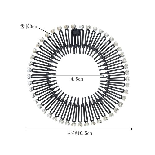 Black Full Circular Stretch Comb Headbands, Korean Hair Comb, Hair Band Plastic Full Circle Stretch Diamond Flexible Comb Teeth Headband Hair Accessories(ZS396)